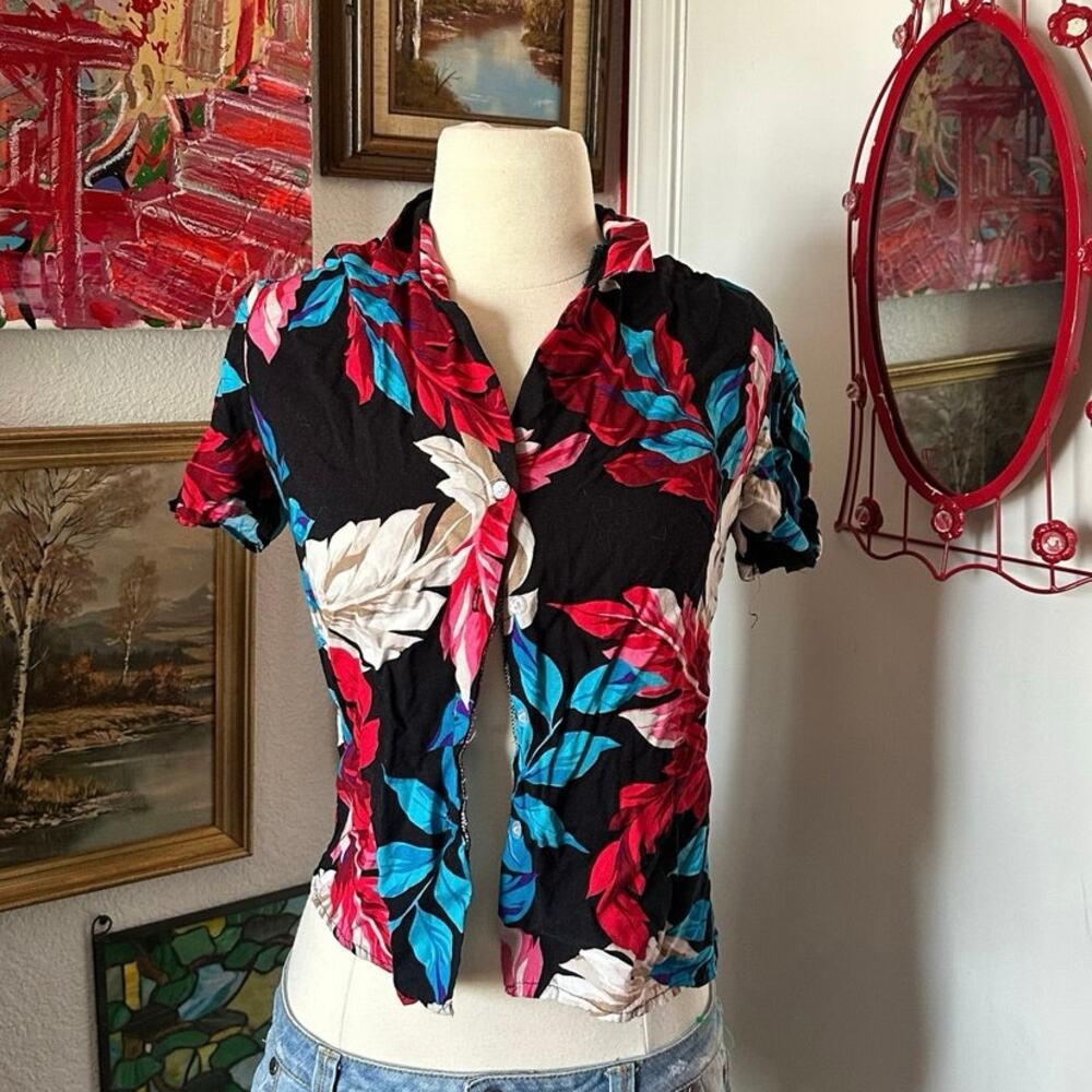 topson downs black red white floral blouse shirt